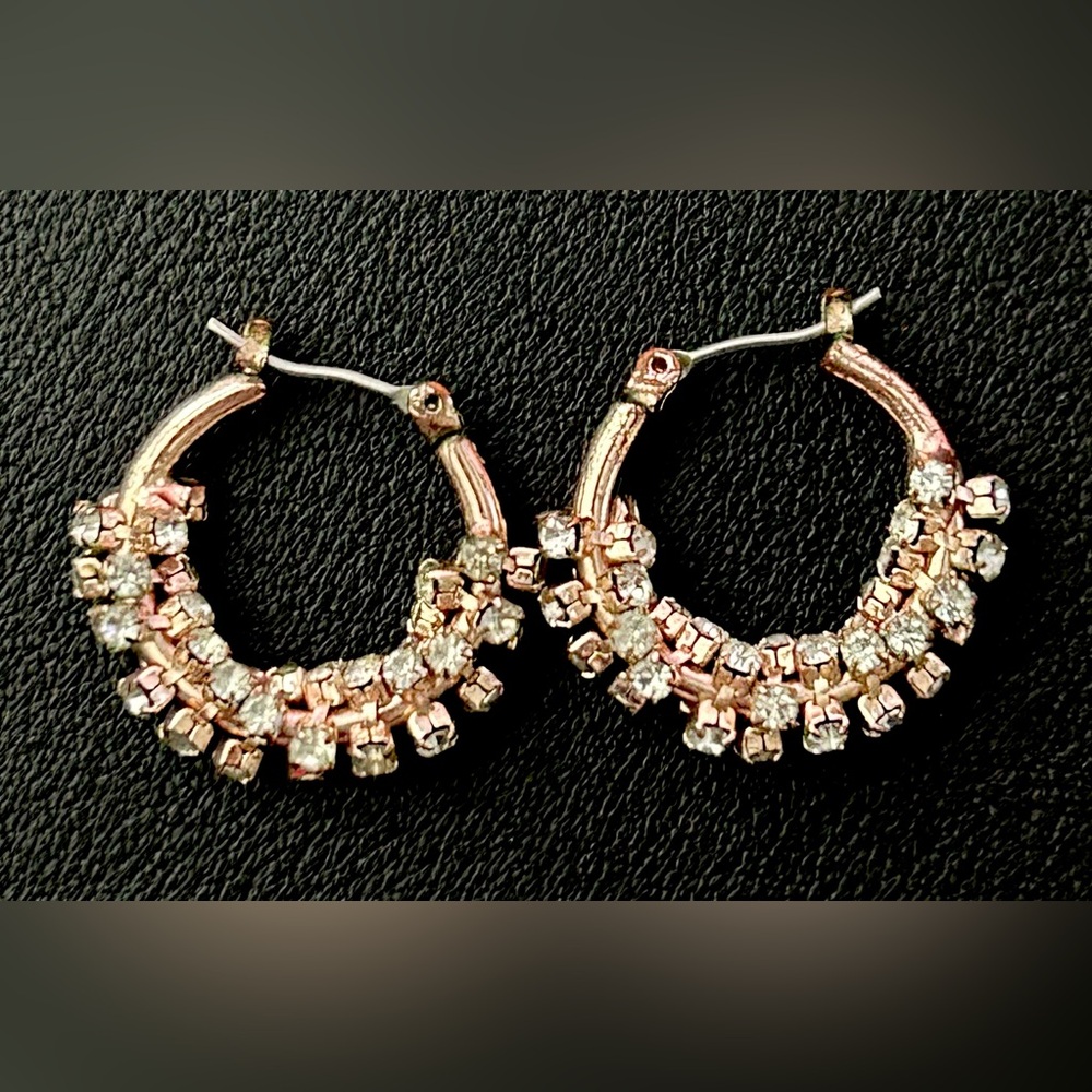 Y2K Rose Gold Rhinestone Hoop Earrings McBling Crystal Bling Costume 2000s